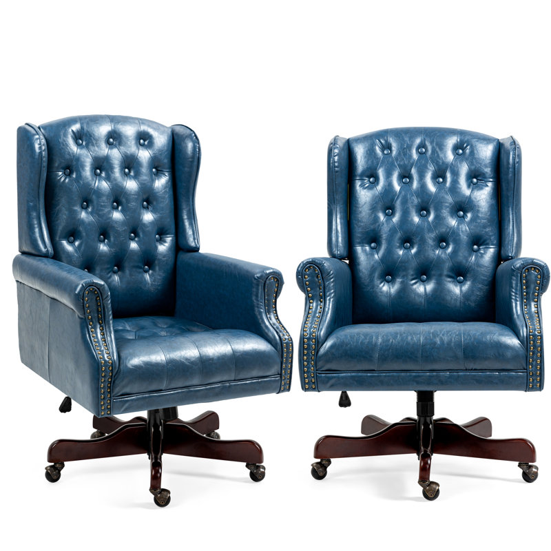 Sharann Faux Leather Executive Chair, Blue