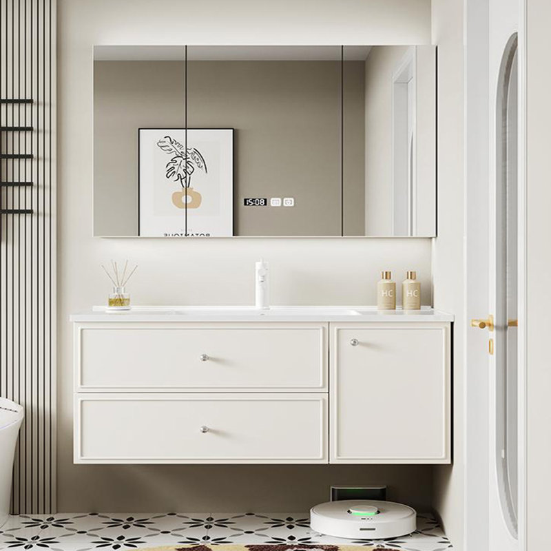 Armoire de salle de bain simple de style nordique, H 19,7 po x l 55,1 po x P 19,7 po, Blanc cassé