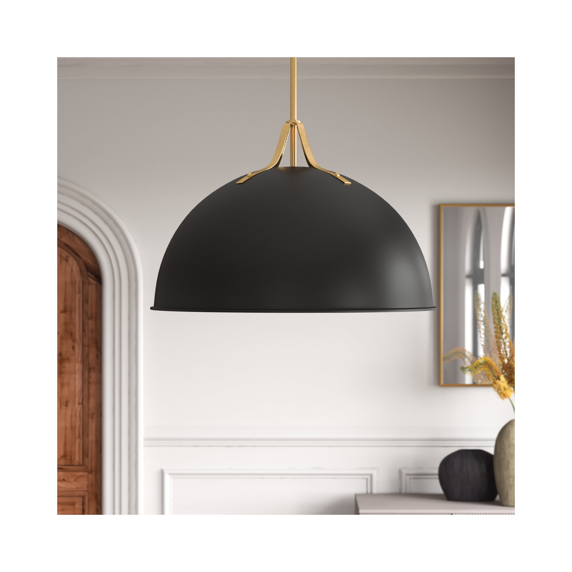 Carlyn 3 Light Dimmable Pendant, Matte Black/Antique Gold
