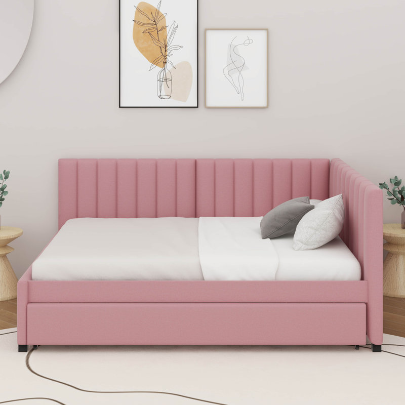 Lit de jour double avec lit gigogne, Rose