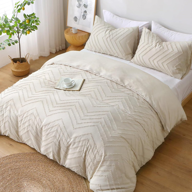 Microfiber Chequered Duvet Cover Set, Taupe, King