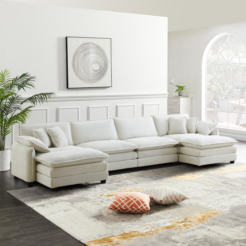 Canapé modulaire rembourré en U avec repose-pieds réversible surdimensionné 150 po Latitude Run®, Velours côtelé beige