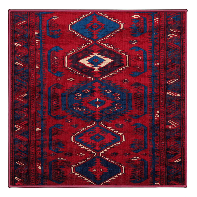 Tapis rouge turc lavable à la machine, Carré 5 pi