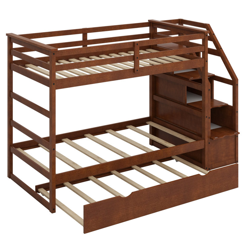 Bunk Bed With Trundle And Storage Stairs, Walnut