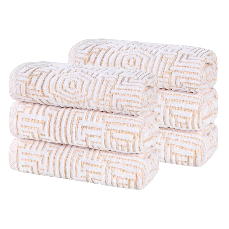 Cotton Modern Geometric Jacquard Soft Highly-Absorbent Hand Towel, Gold