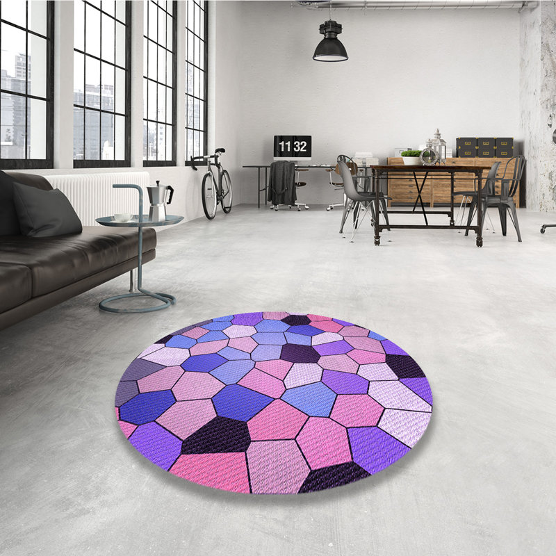 Tapis 100% à motif lavable à la machine 2989 3425-PUR, Rond 7 pi