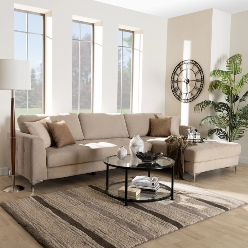Canapé et méridienne modulaires faisant face à la droite de 117,38 po de large Anna-Leigh, Similicuir beige