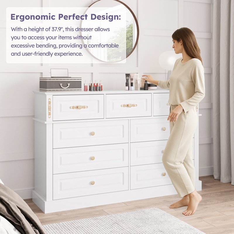 Large Dresser With 9 Drawers, White