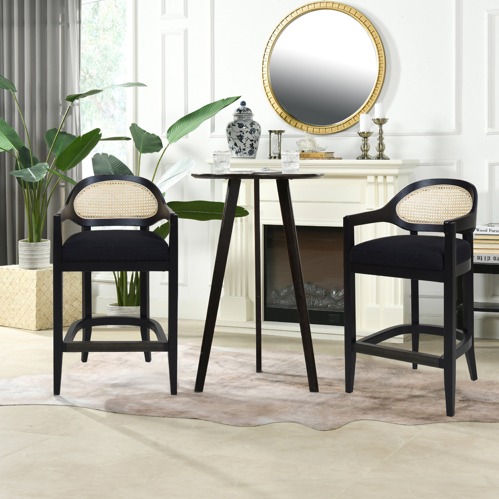 Copley Bar and Counter Stool, Jet Black Basketweave, Counter Stool (26” Seat Height)