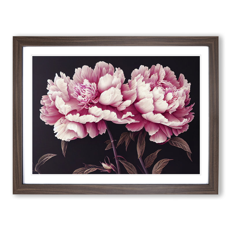 Enchanting Peony Flowers - Single Picture Frame Print, 46cm H x 64cm W x 2cm D, Walnut Framed