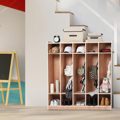 5-Section Storage Cabinet with Cubbies, Hooks & Casters for Classroom, Daycare, and Home