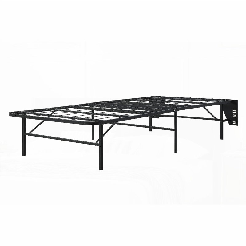 Twin Size Black Metal Platform Foldable Bed Frame with 14"H High Profile Design and No Box Spring Needed, Twin