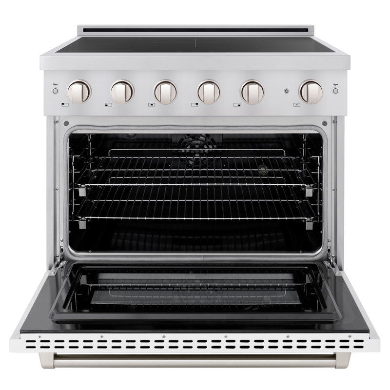 Zline 36 in. Satin Stainless Paramount Induction Range with 5 Element Cooktop and White Matte Door, White Matte