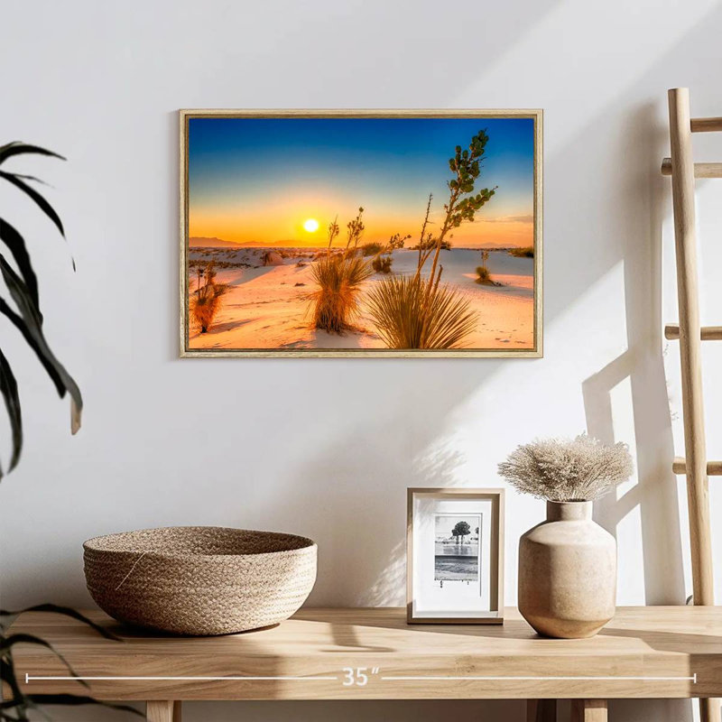 Coucher de soleil White Sands, Cadre flottant en bois naturel, 19 po x 13 po