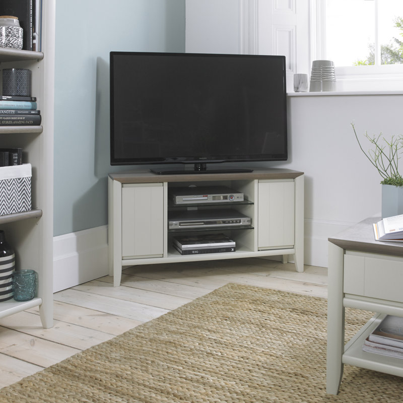 Izzie Unfinished Corner TV Stand for TVs up to 43", Ivory/Brown