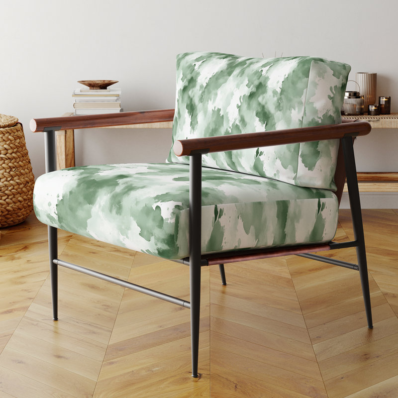 Chaise rembourrée Boho - Green Mist Green, Bras ronds bruns