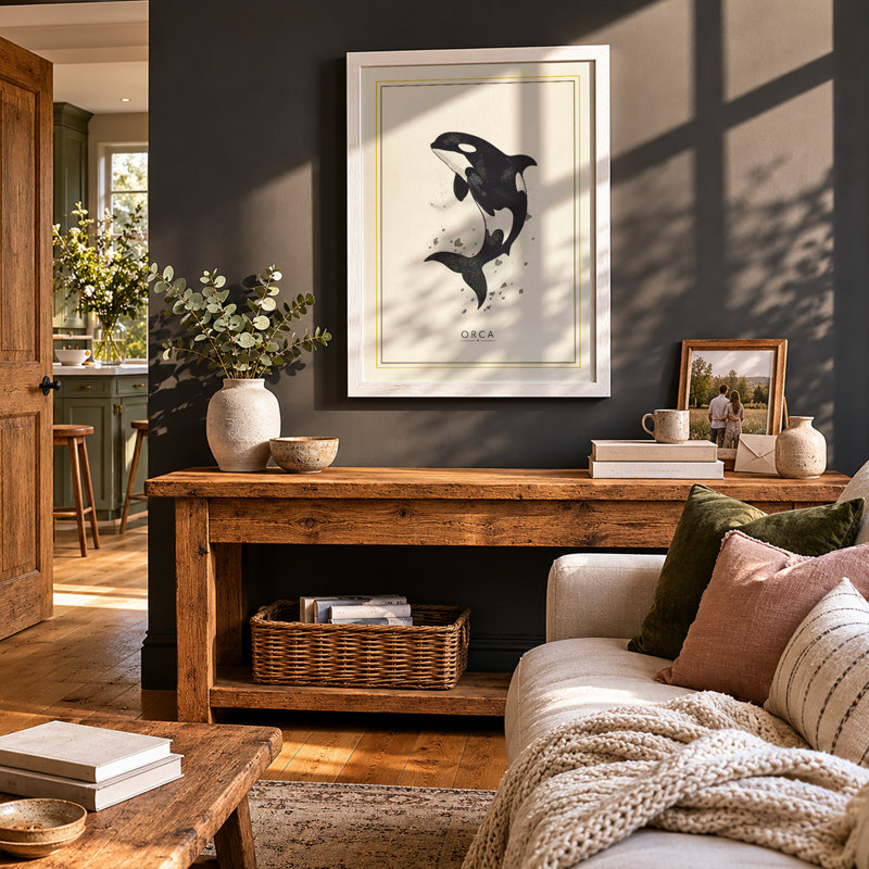 Leaping Orca Minimalist - Framed Print, A1 - 84.1 x 59.4 cm, White