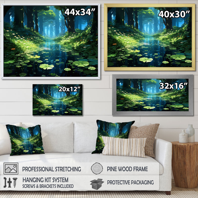 «Jungle River Collage At Night 3», art mural Jungle, Toile tendue, H 34 po x l 44 po x P 1,5 po