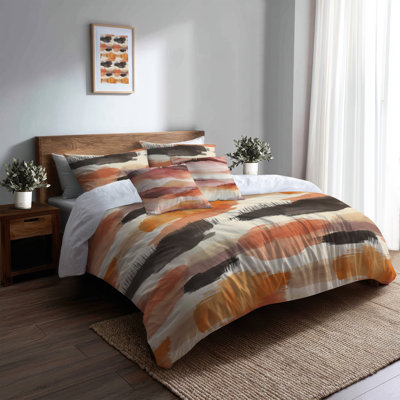 Ensemble de literie abstraite pour 6 personnes - Boho Warm Horizon avec taies décoratives et coussins décoratifs
