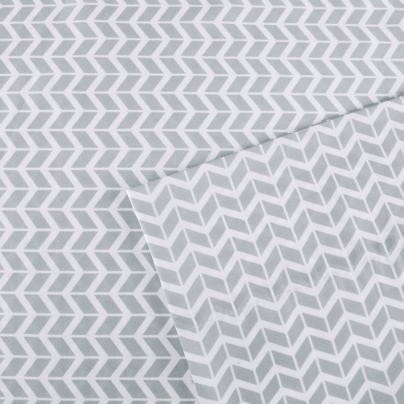 Ensemble de draps en microfibre Gracie Mills, Ensemble de draps pour lit simple avec un drap-hou, Formes géométriques grises