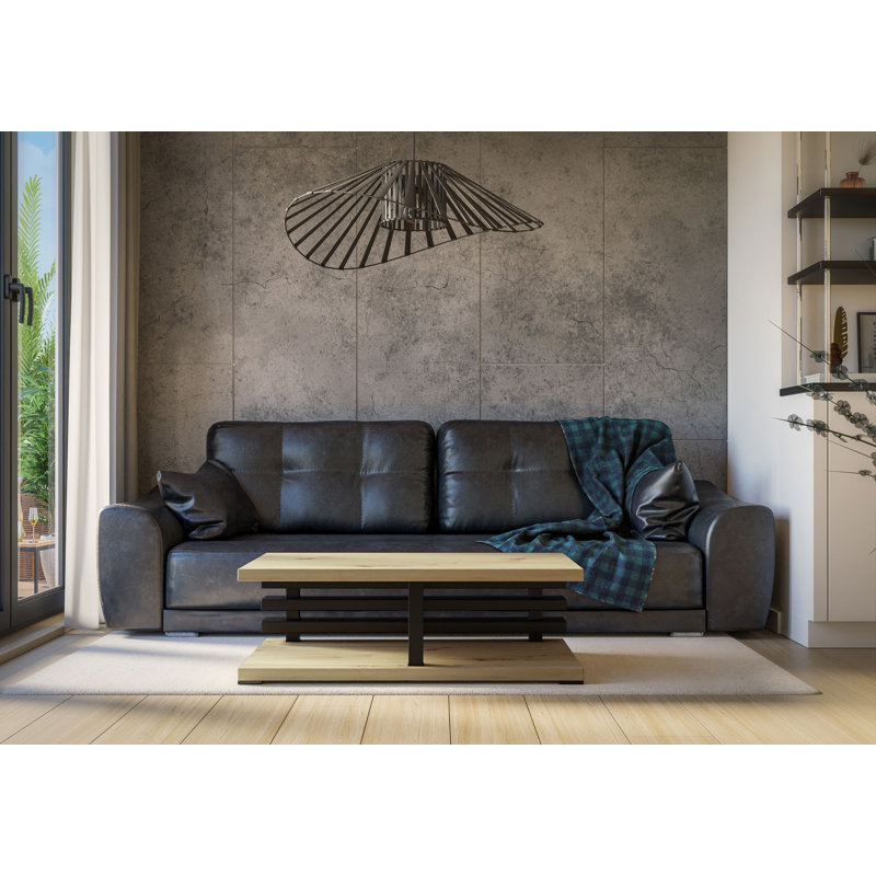 Kaimana Floor Shelf Coffee Table with Storage, Wood/Black