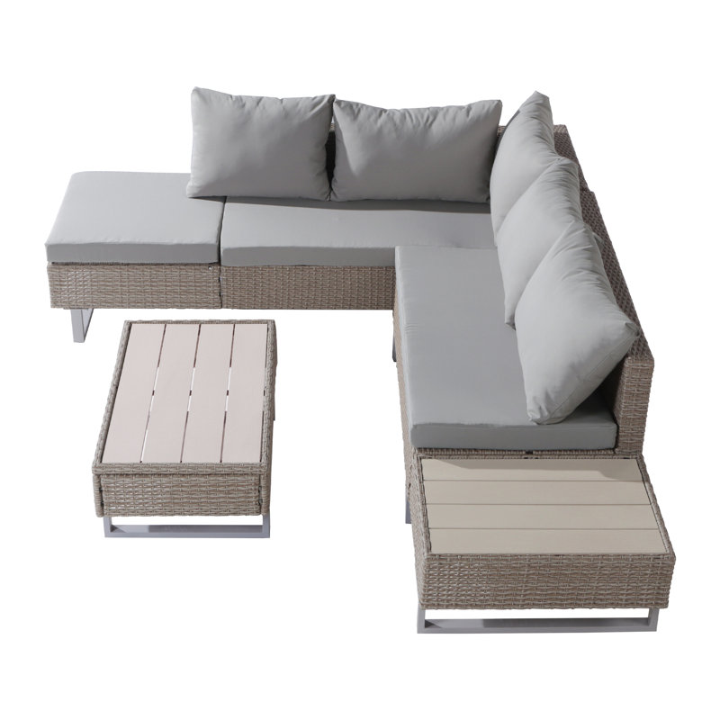 Krisy Rattan 5 - Person Seating Group With Cushions, Light Grey, Beige