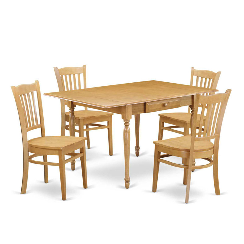 Ensemble de table de cuisine 5 pièces pour 4 personnes comprenant une table de salle à manger rectangulaire avec Dropleaf et 4 chaises, chêne
