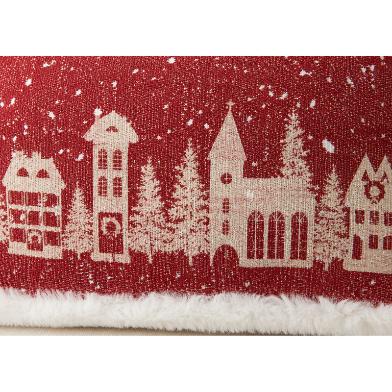  Oreiller de Noël enneigé avec bordure en fausse fourrure, 10 po x 20 po