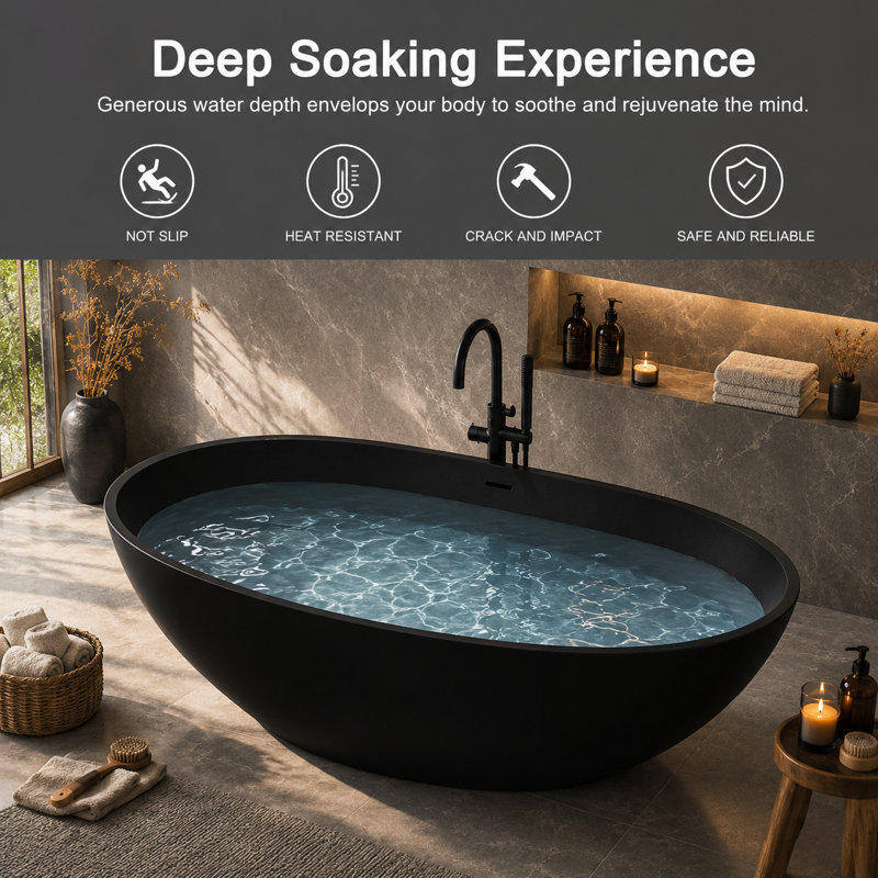 74.8'' L Soaking Bathtub, Black