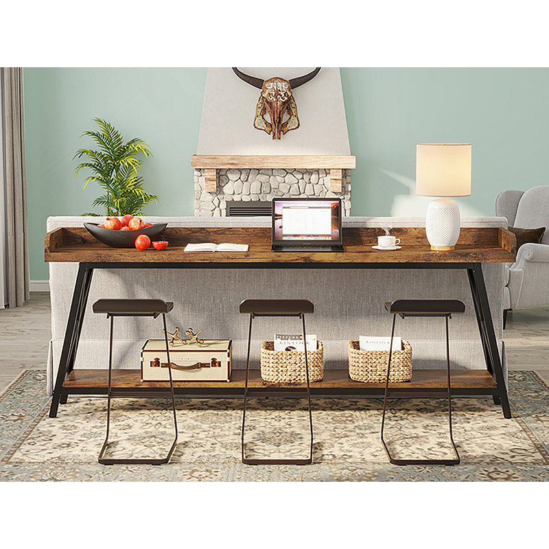 Console industrielle extra longue 70,9 pouces, canapé brun rustique avec structure en métal robuste pour les espaces étroits et une utilisation polyvalente