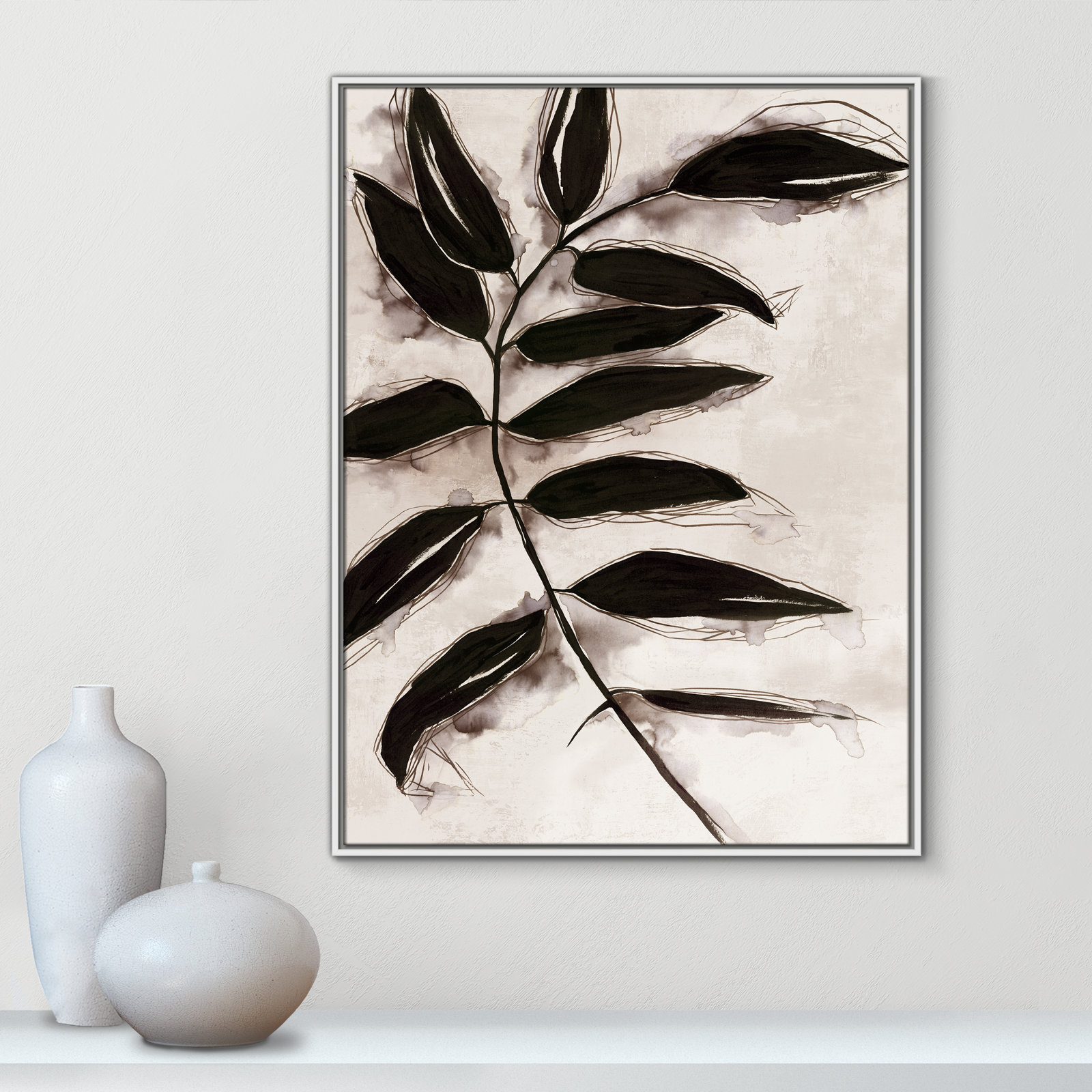 Leaves II by Eva Watts, 41.5" H x 31.5" W x 2" D, White Framed