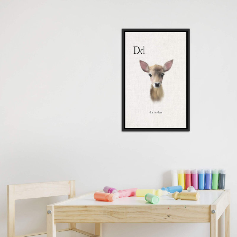 Décoration murale pour enfants «D Is For Deer», H 60 po x l 40po x P 1,5 po, Toile avec cadre noir patiné
