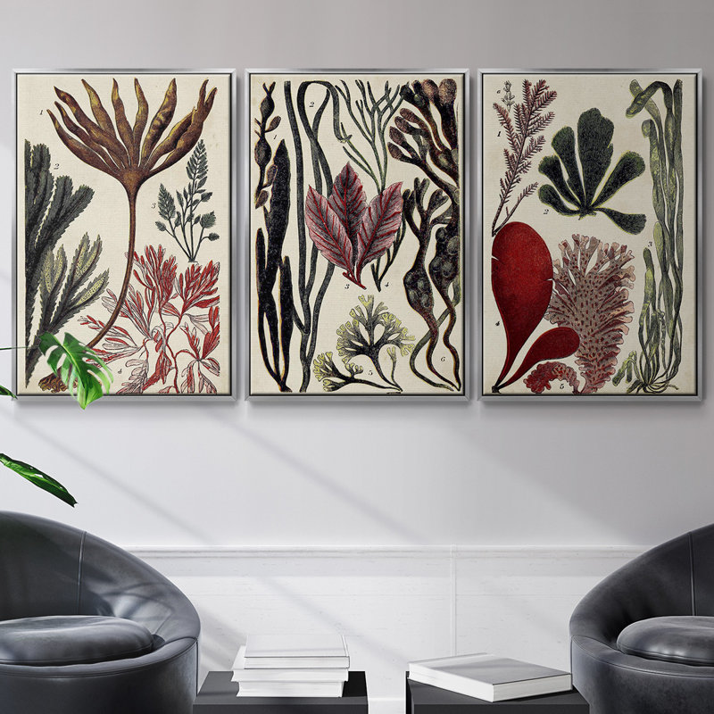 Ensemble corail et algues I 3 pièces, Argent, H 27 po x l 54 po