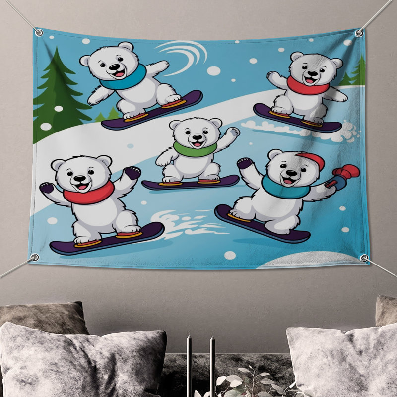 Tapisserie murale «Snow Bears» - dessin mural, H 68 po x l 80 po avec 4 œillets
