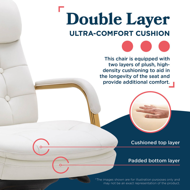 Sonata Leather Swivel Executive Office Chair, White, Gold