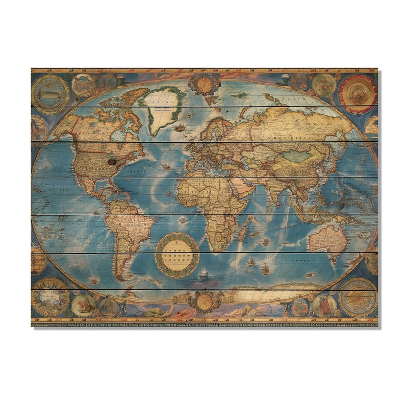 Carte du monde Loncsford II sur bois, H 30 po x l 40 po x P 0,78 po
