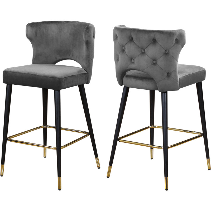 Sanchez Upholstered Counter Stool with Metal Frame, Grey Velvet
