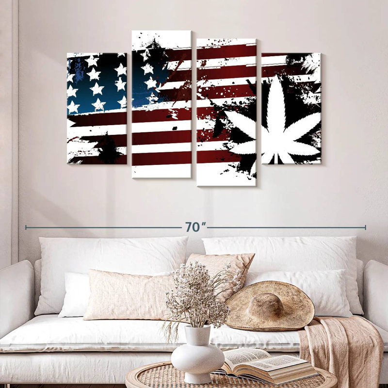 Marijuana et drapeau américain, H 32 po x l 52 po