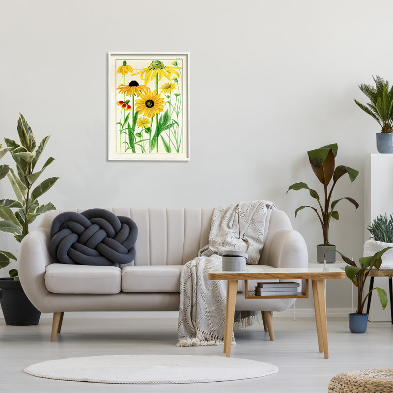 Marguerites jaunes rétro par Piddix, Giclée encadrée blanc bord de mer, H 30 po x l 24 po x P 1,5 po