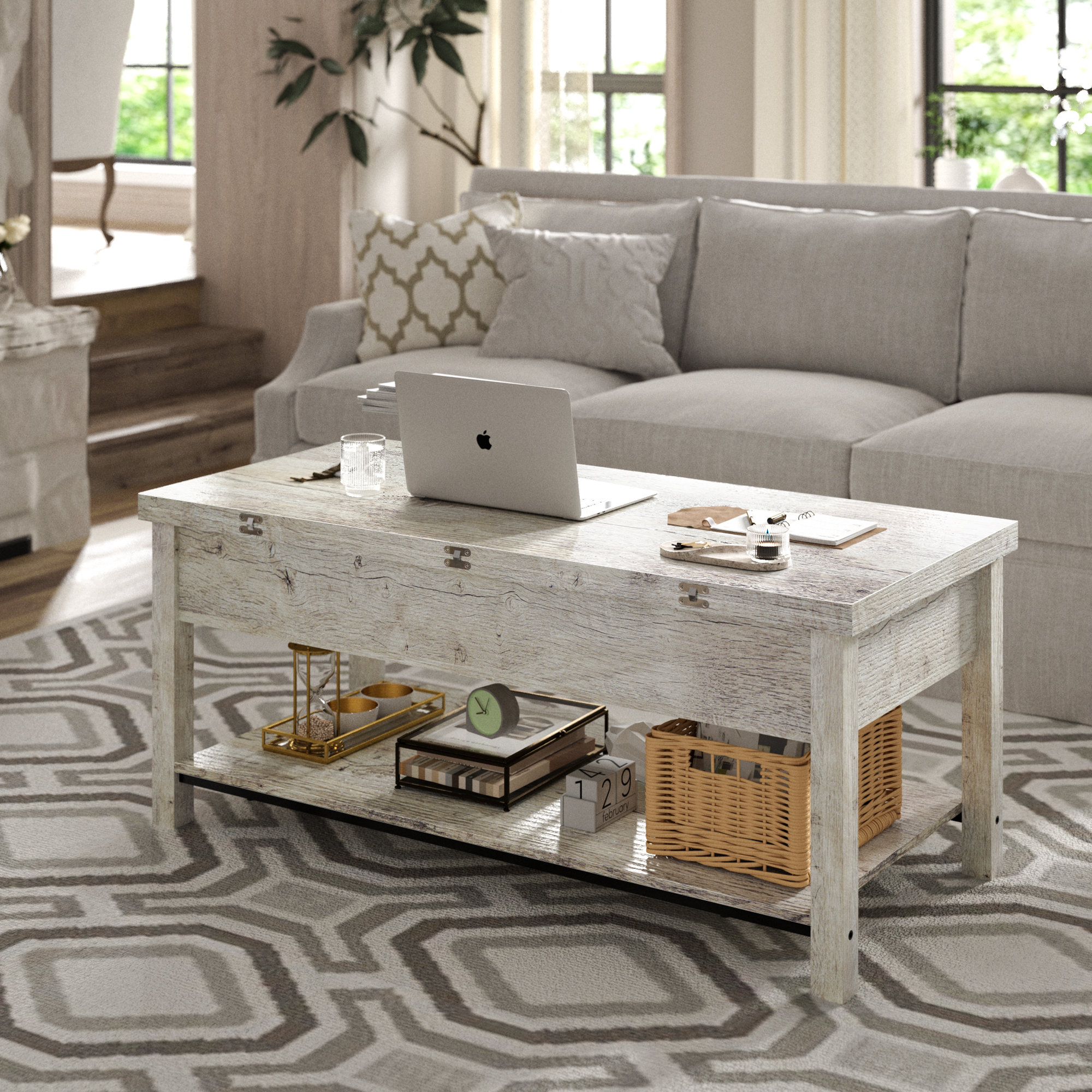 Torron Lift Top Square Coffee Table, 4-in-1 Multi-Function and Large Coffee Table with Storage