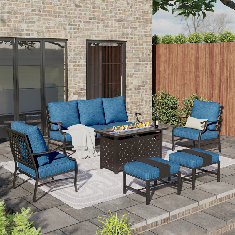 Asfand Outdoor Seating Group with Cushions, Peacock Blue, Yes
