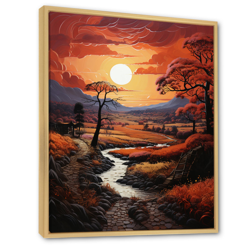 Paysage de campagne cramoisi II - impression, H 20 po x l 12 po x P 1 po, Cadre naturel flottant