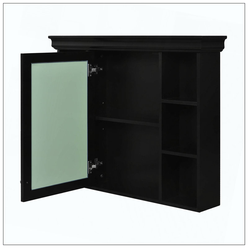 Wall Mounted Bathroom Storage Cabinet Mirror 6 Shelves, Black