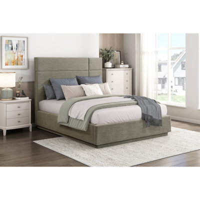 Beautiful Platform Bed Forest Green Fabric Upholstery Durable Plywood Frame 1pc