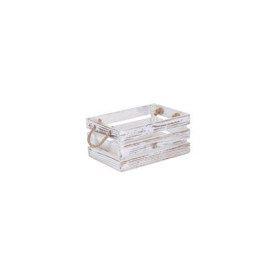 Distressed Rope Handled Wooden Storage Crate Basket