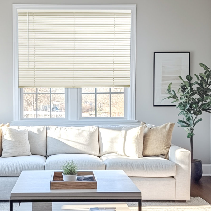 Light Filtering Cordless Vinyl Mini Window Blind with 1" Slats, 84"W x 84"L