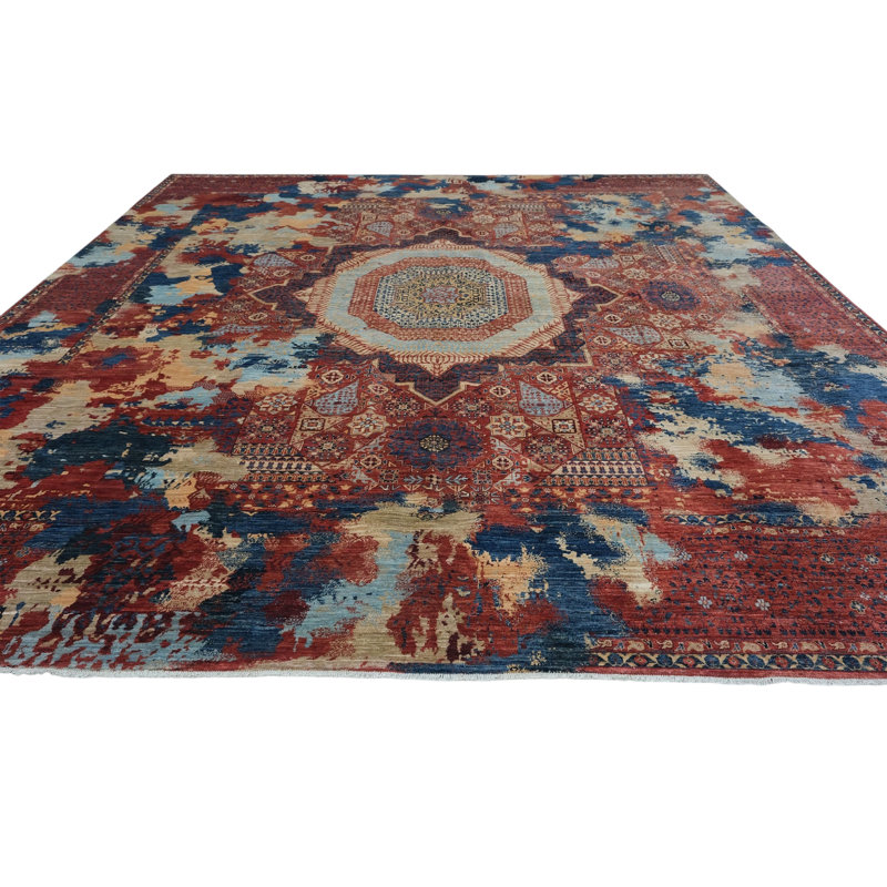 High-Quality Hand-Knotted Red And Navy Area Rug
