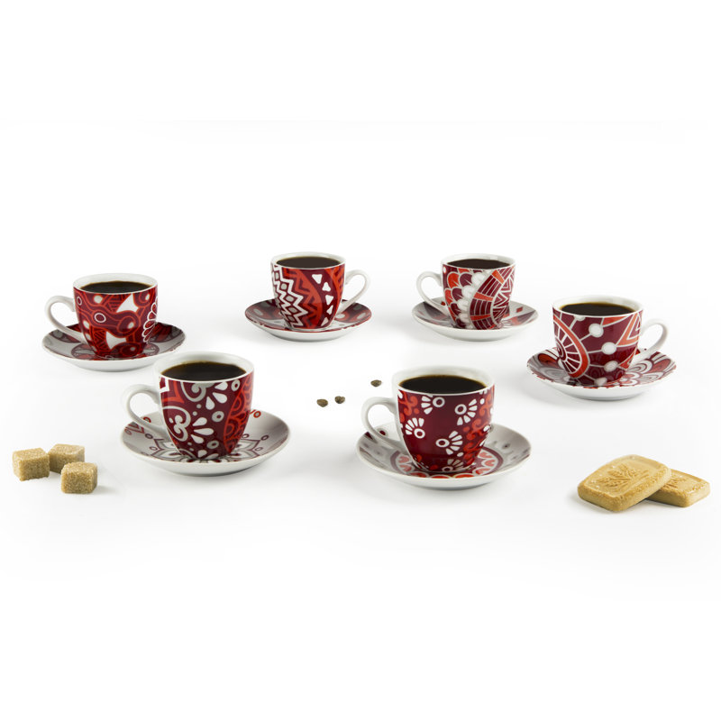 Mandala Red Porcelain Espresso Cup and Saucer