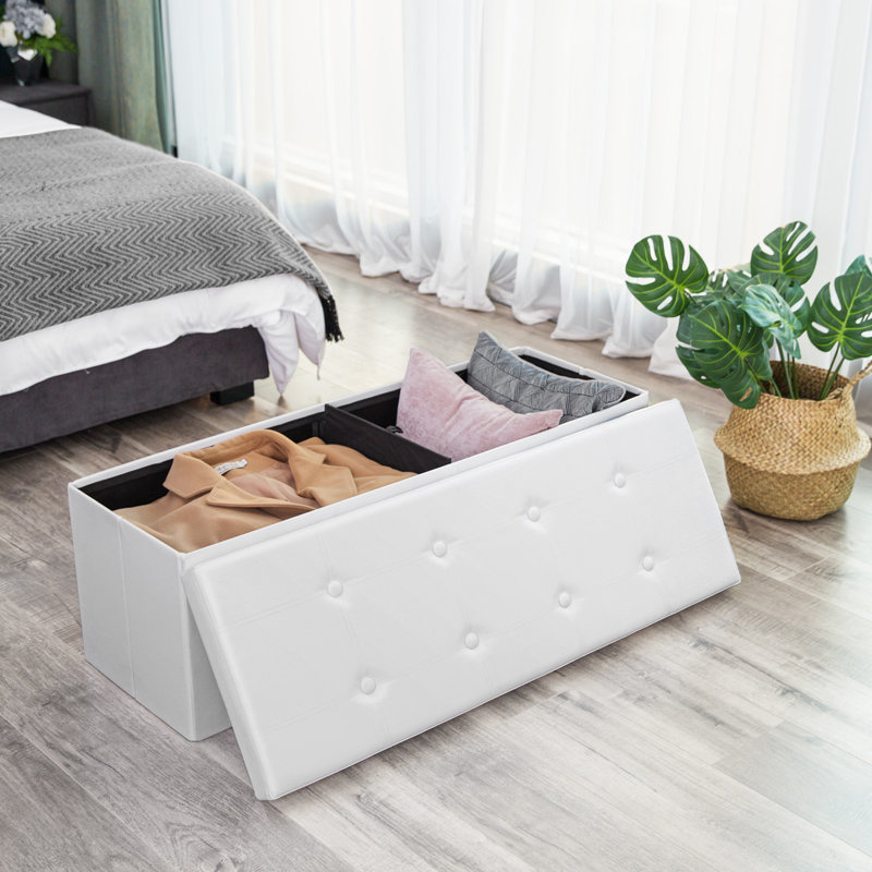 Repose-pieds de rangement rectangulaire en similicuir Humboldt, Blanc