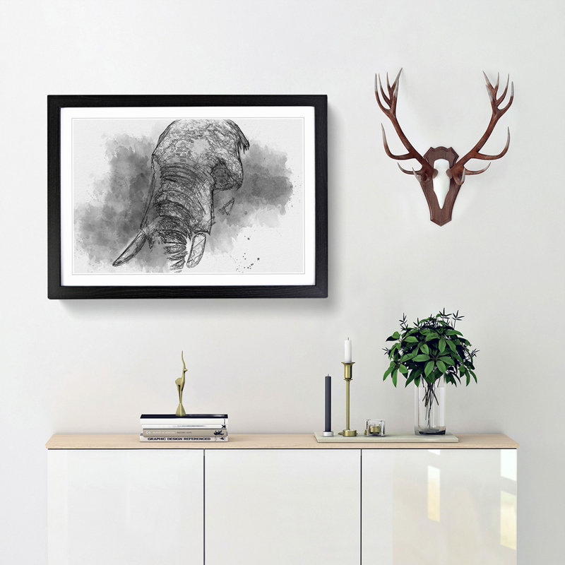African Elephant in Abstract - Picture Frame Graphic Art Print, Black Framed, 36cm H x 48cm W x 2cm D